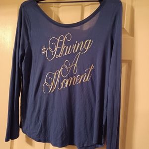 Juicy couture blue XL long sleeve hologram rayon shirt scoop back